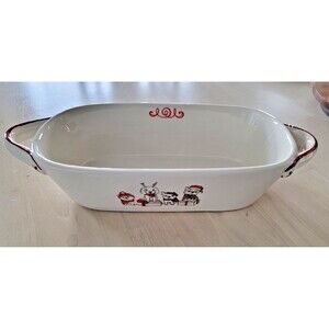 Whimsical Cupboard Ceramic Oblong Christmas Dog Themed Ovenproof Dish NEW 11x8x3